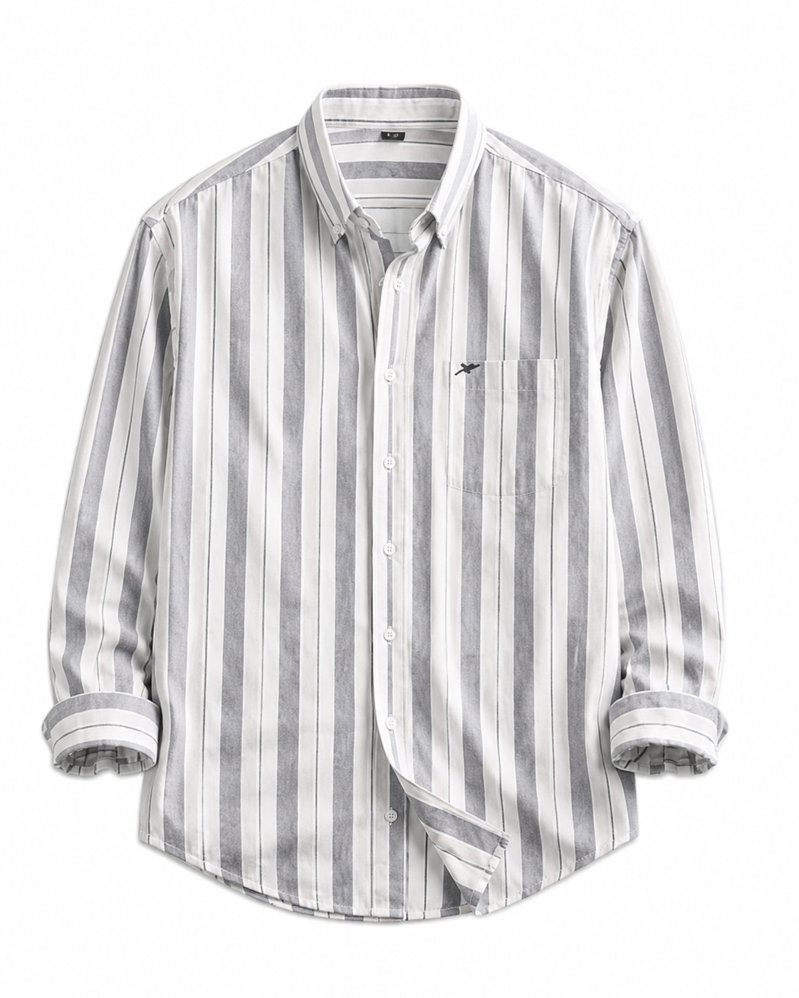 Men's Premium Grey & White Striped Cotton Casual Shirt – Full Sleeve | Regular Fit