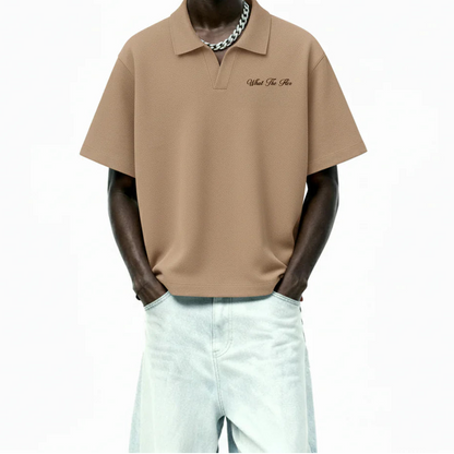 DriftWear Clothing's Raw Beige Waffle Boxy-Fit Polo T-Shirt