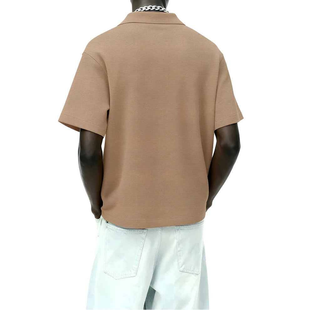 DriftWear Clothing's Raw Beige Waffle Boxy-Fit Polo T-Shirt