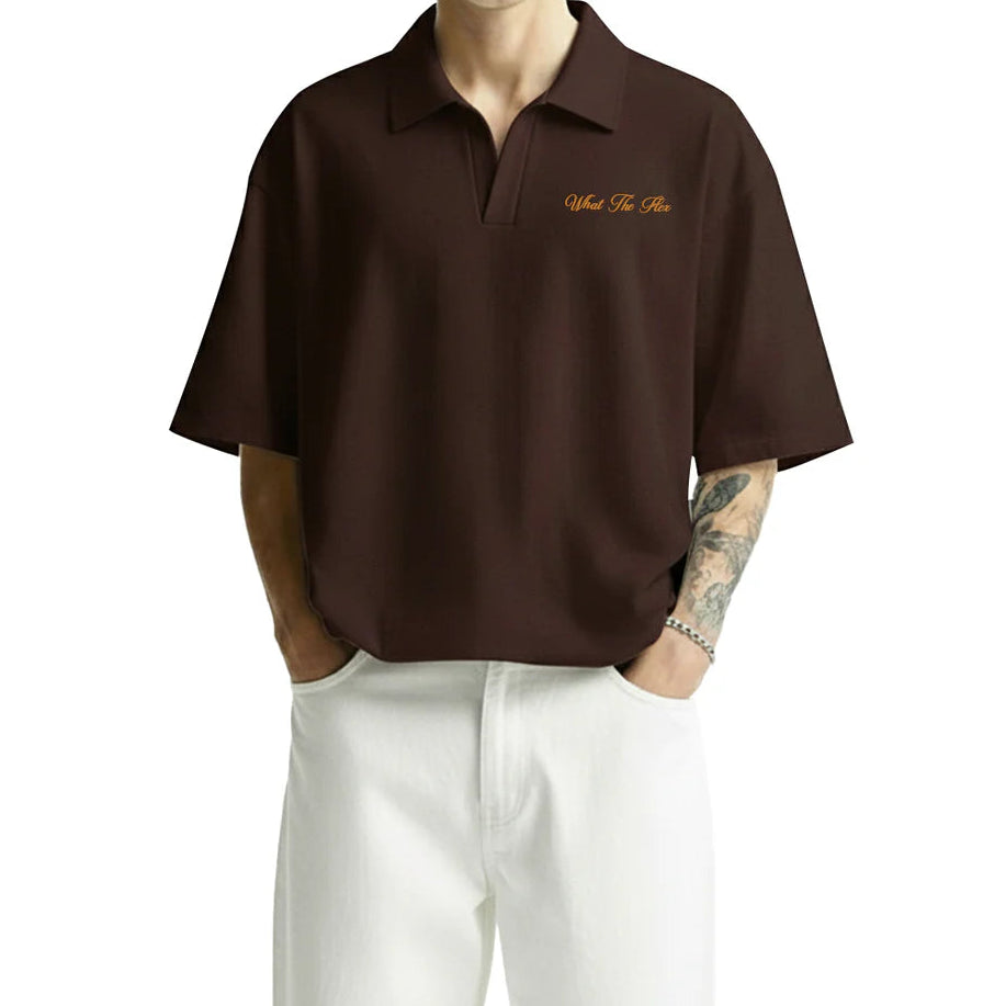 DriftWear Clothing's Burnt Brown Waffle Boxy-Fit Polo T-Shirt