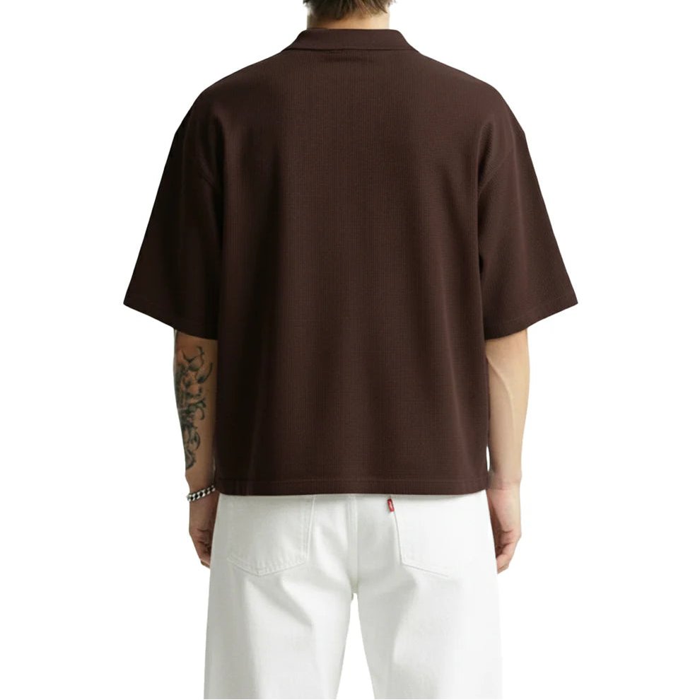 DriftWear Clothing's Burnt Brown Waffle Boxy-Fit Polo T-Shirt