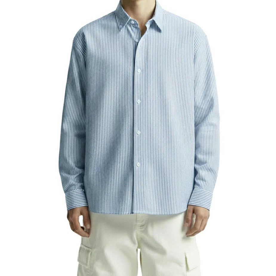 DriftWear Clothing's Ice Blue Striped Boxy-Fit Cotton Shirt