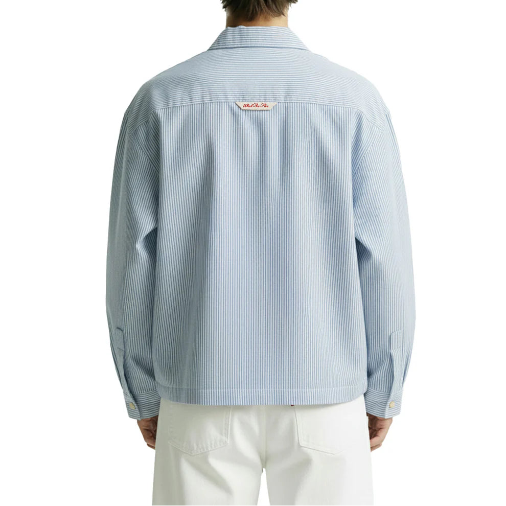 DriftWear Clothing's Ice Blue Striped Boxy-Fit Cotton Shirt
