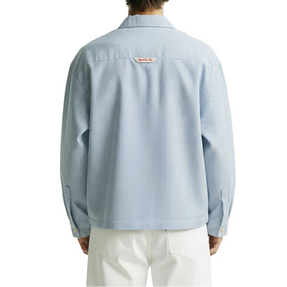 DriftWear Clothing's Ice Blue Striped Boxy-Fit Cotton Shirt