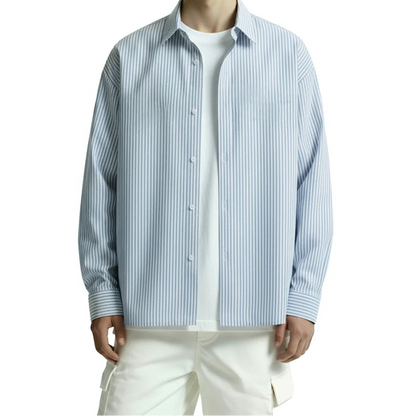 DriftWear Clothing's Ice Blue Striped Boxy-Fit Cotton Shirt