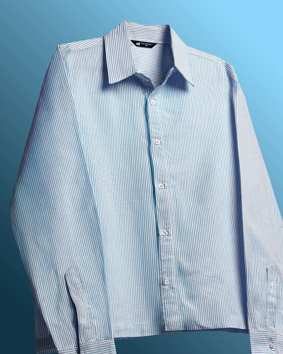 DriftWear Clothing's Ice Blue Striped Boxy-Fit Cotton Shirt