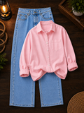 Premium Pink Shirt & Light Blue Denim Jeans Co-Ord Set