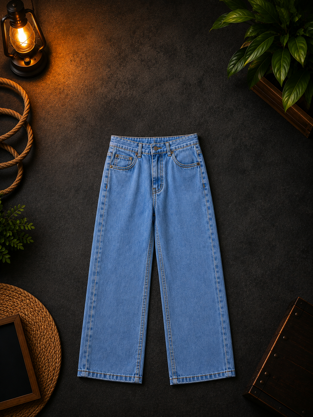 Premium Sky Blue Shirt & Light Blue Denim Jeans Co-Ord Set