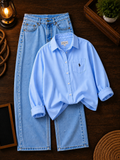 Premium Sky Blue Shirt & Light Blue Denim Jeans Co-Ord Set