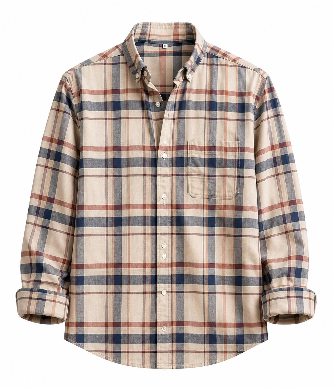 Men's Premium Beige Multi-Check Cotton Casual Shirt