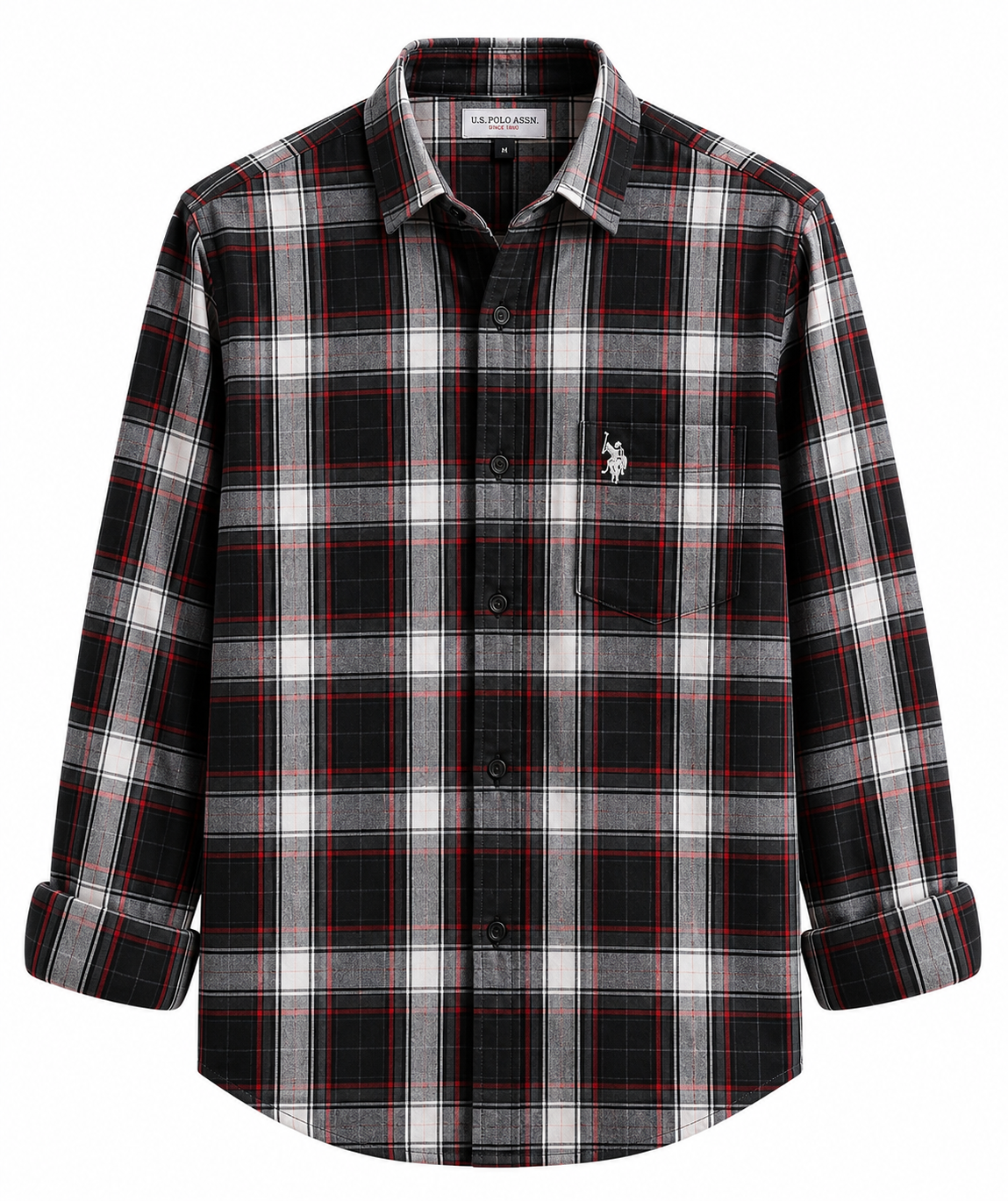 Men's Premium Black, Grey & White Plaid Cotton Casual Shirt