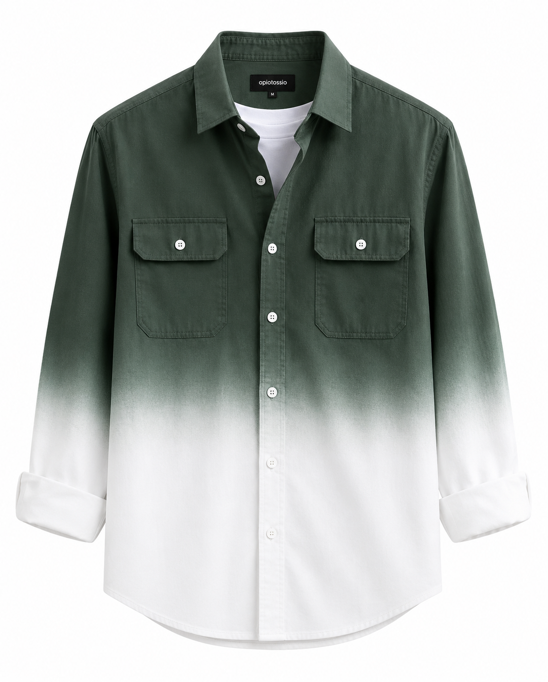 Men's Premium Green & White Ombre Cotton Casual Shirt