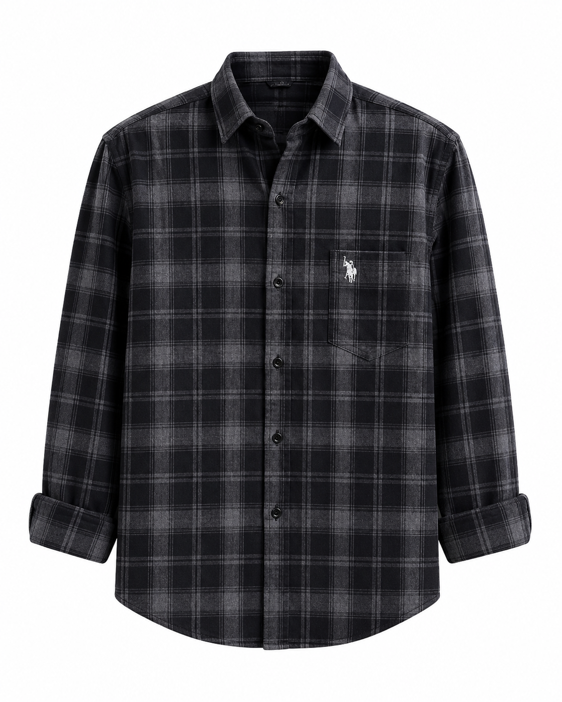 Men's Premium Charcoal Black Checked Cotton Casual Shirt – Full Sleeve | Regular Fit