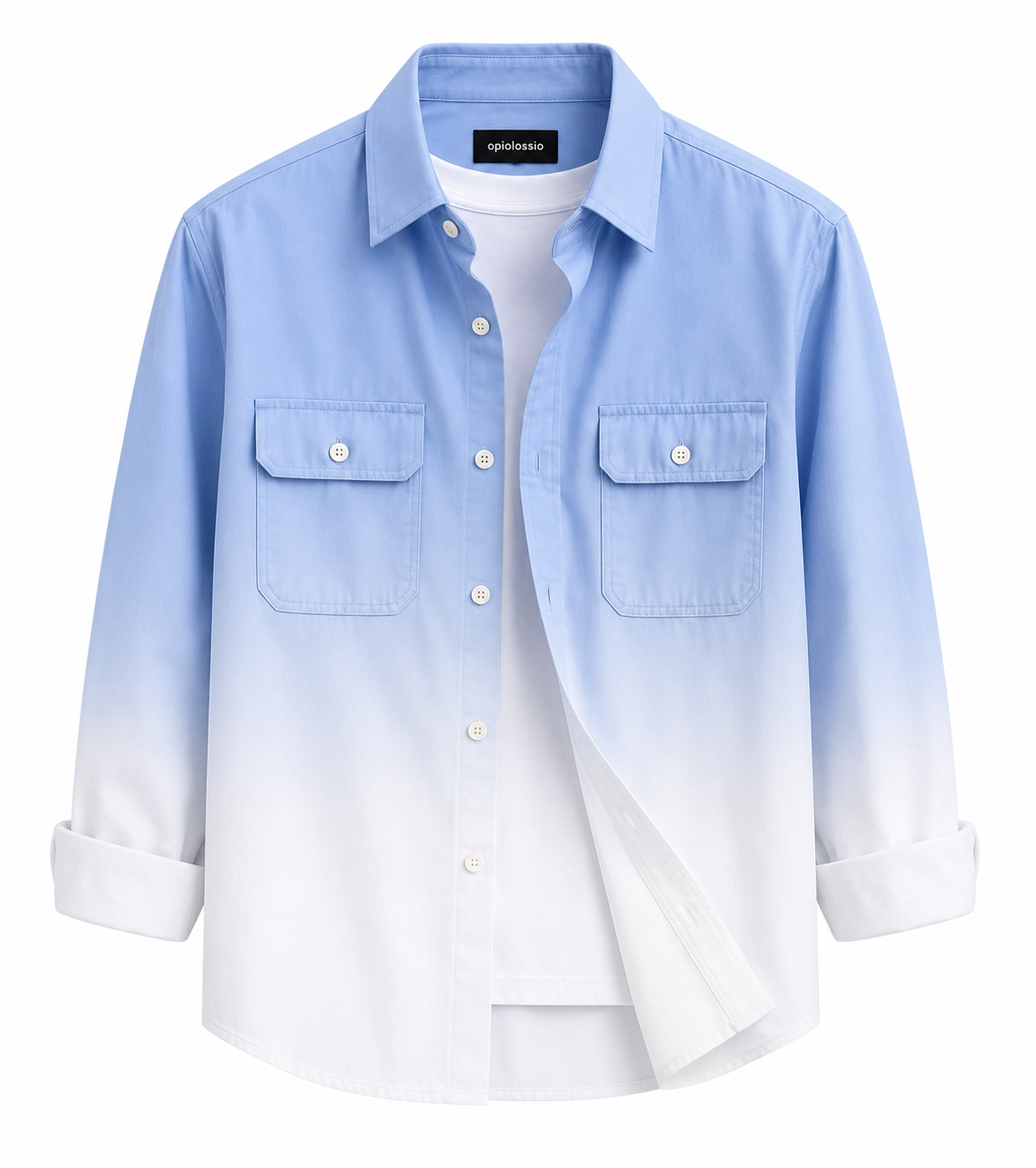 Men's Sky Blue & White Ombre Cotton Casual Shirt | Premium Full Sleeve Regular Fit