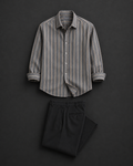 Men's Premium Grey Vertical Striped Shirt with Black Formal Trousers Combo
