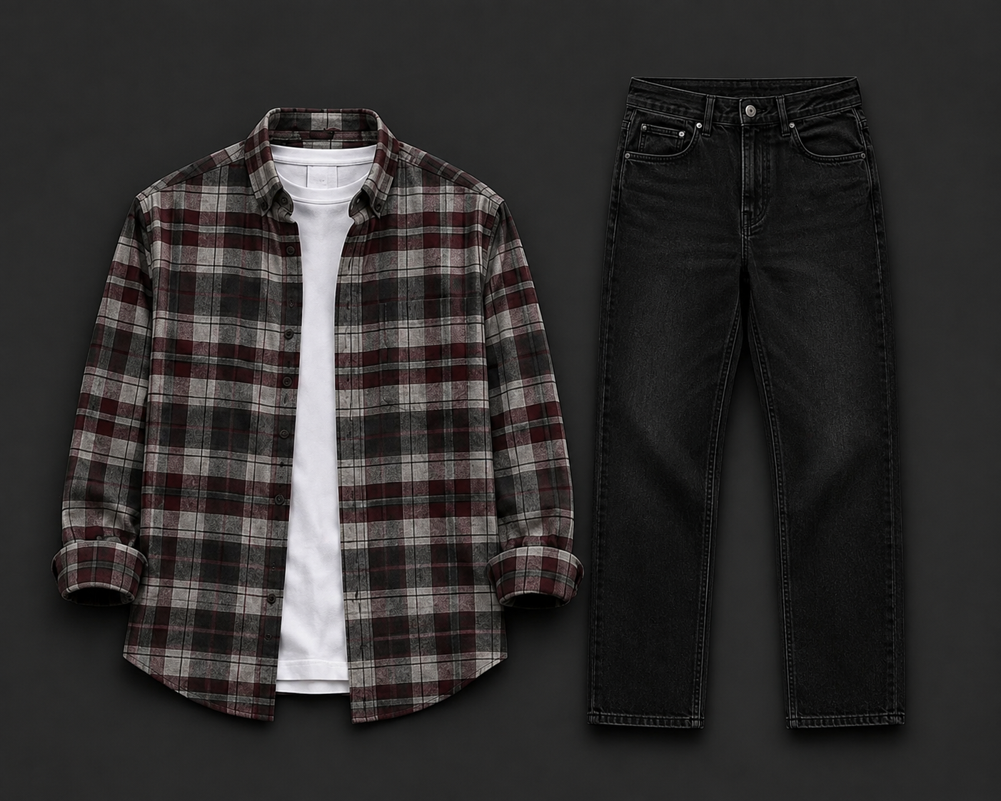 Men's Premium Maroon Checked Shirt with Black Denim Jeans Combo