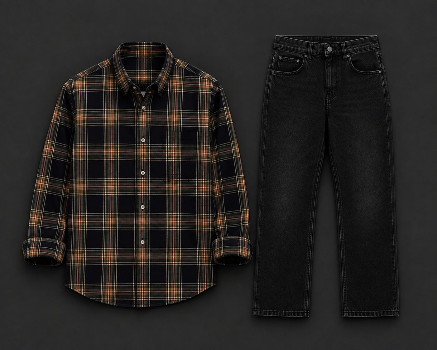 Men's Premium Black Checked Cotton Shirt & Black Denim Jeans Combo | Smart Casual Outfit