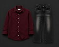 Men's Premium Maroon Casual Shirt with Black Relaxed Fit Denim Combo