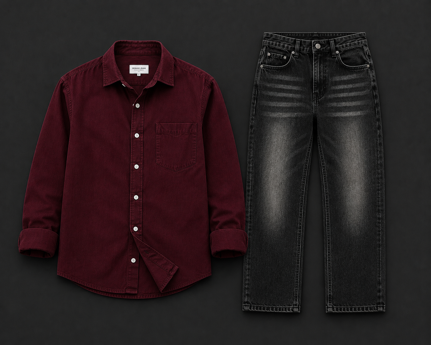 Men's Premium Maroon Casual Shirt with Black Relaxed Fit Denim Combo