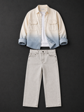 Men's Cream Ombre Denim Shirt with Off-White Straight Fit Jeans Co-Ord Set