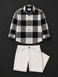 Men's Premium Black & White Buffalo Check Shirt & White Denim Jeans Combo Set