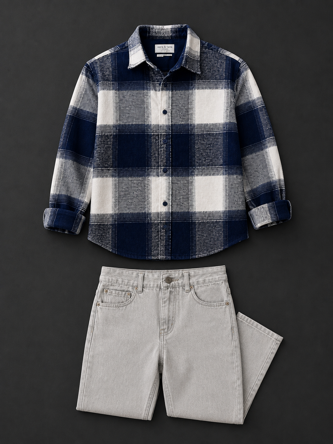 Men's Premium Blue Checked Shirt with Light Grey Denim Jeans Combo