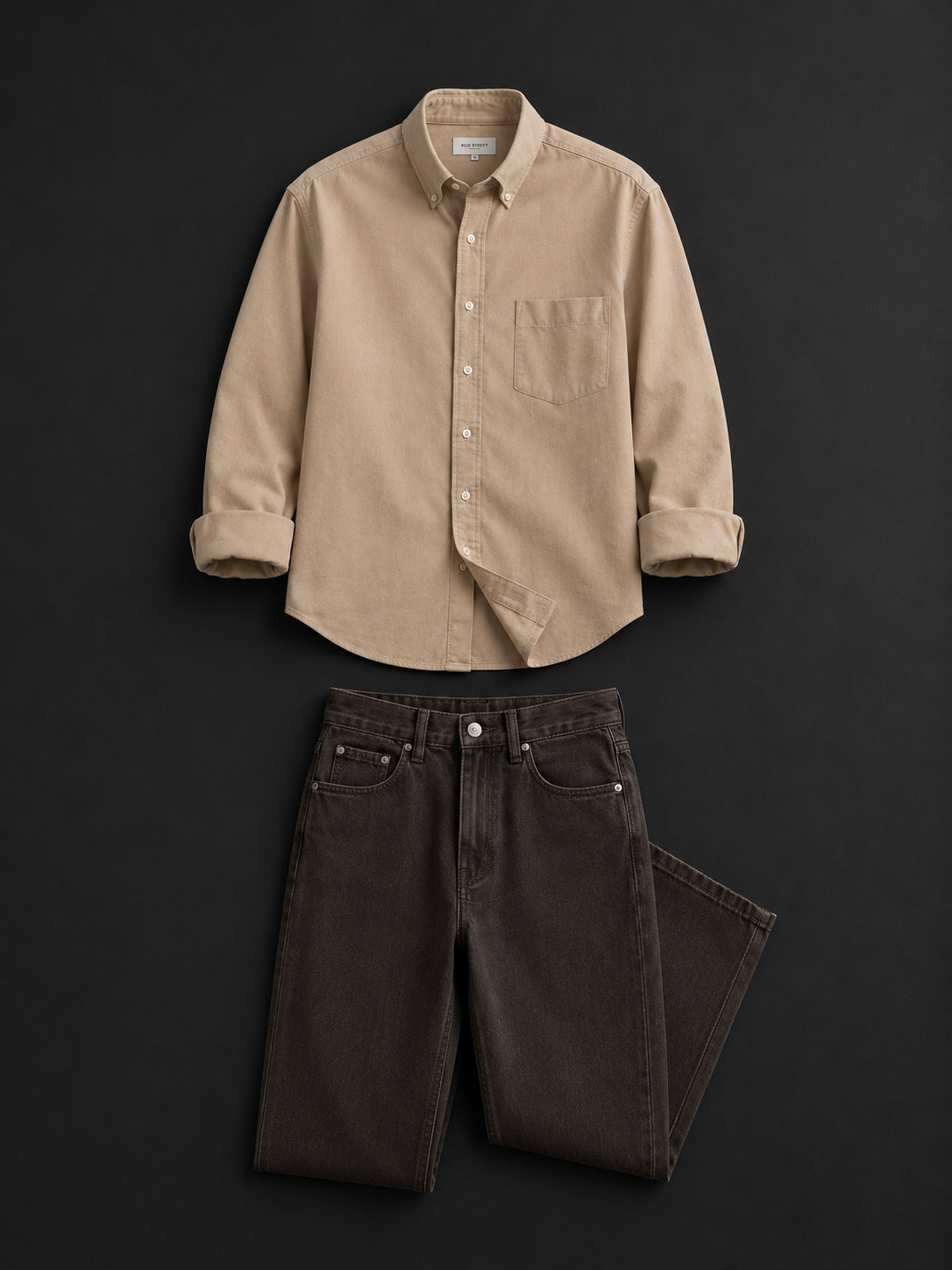 Men's Premium Beige Casual Shirt with Dark Brown Straight Fit Jeans Co-Ord Set