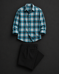 Men's Premium Blue Plaid Shirt & Black Formal Trouser Combo Set