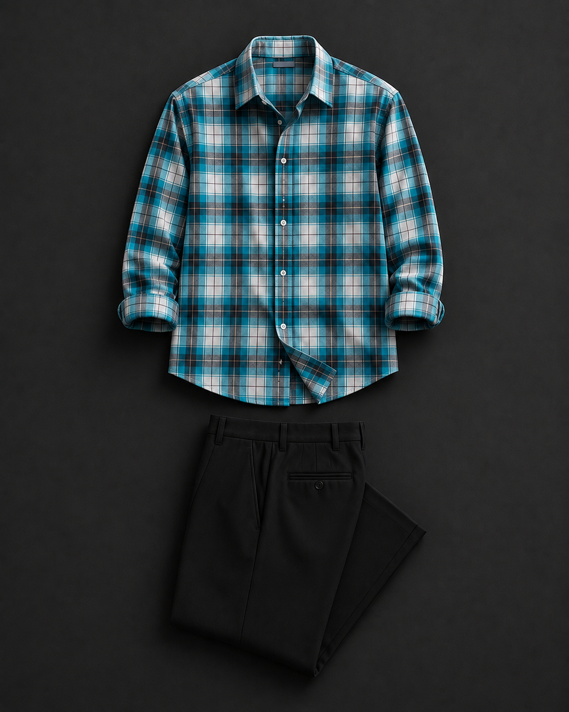 Men's Premium Blue Plaid Shirt & Black Formal Trouser Combo Set