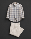 Men's Premium Blue Striped Shirt with Cream Trousers Combo