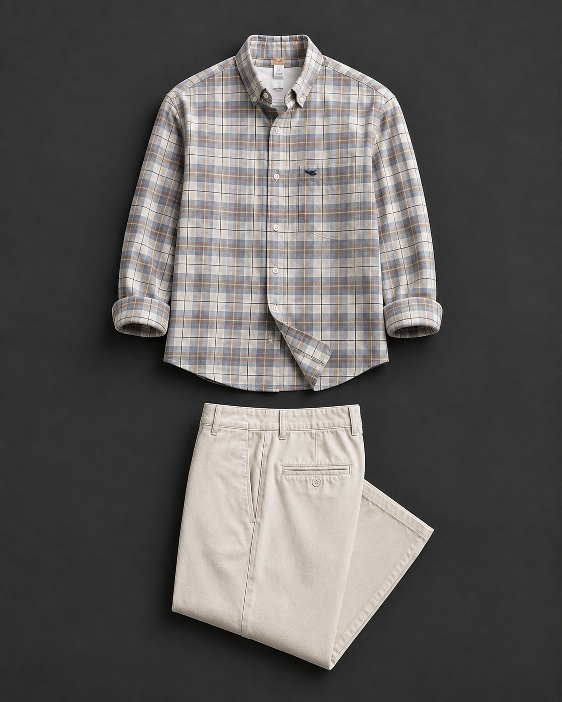 Men's Premium Blue Striped Shirt with Cream Trousers Combo
