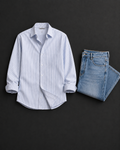 Men's Premium Light Blue Pinstripe Shirt & Blue Denim Jeans Combo Set