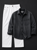 Men's Washed Black Denim Shirt with White Straight Fit Jeans Co-Ord Set