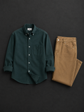 Men's Premium Dark Green Casual Shirt with Khaki Relaxed Fit Denim Combo