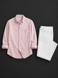 Men's Premium Pink Oxford Shirt with White Denim Jeans Combo