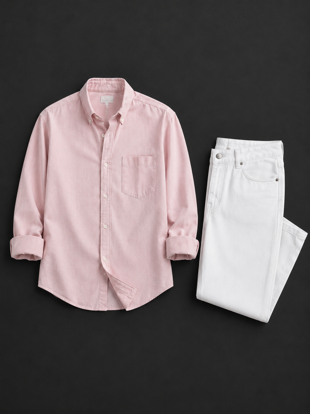 Men's Premium Pink Oxford Shirt with White Denim Jeans Combo