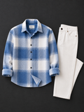 Men's Premium Blue Plaid Shirt & White Denim Jeans Combo Set
