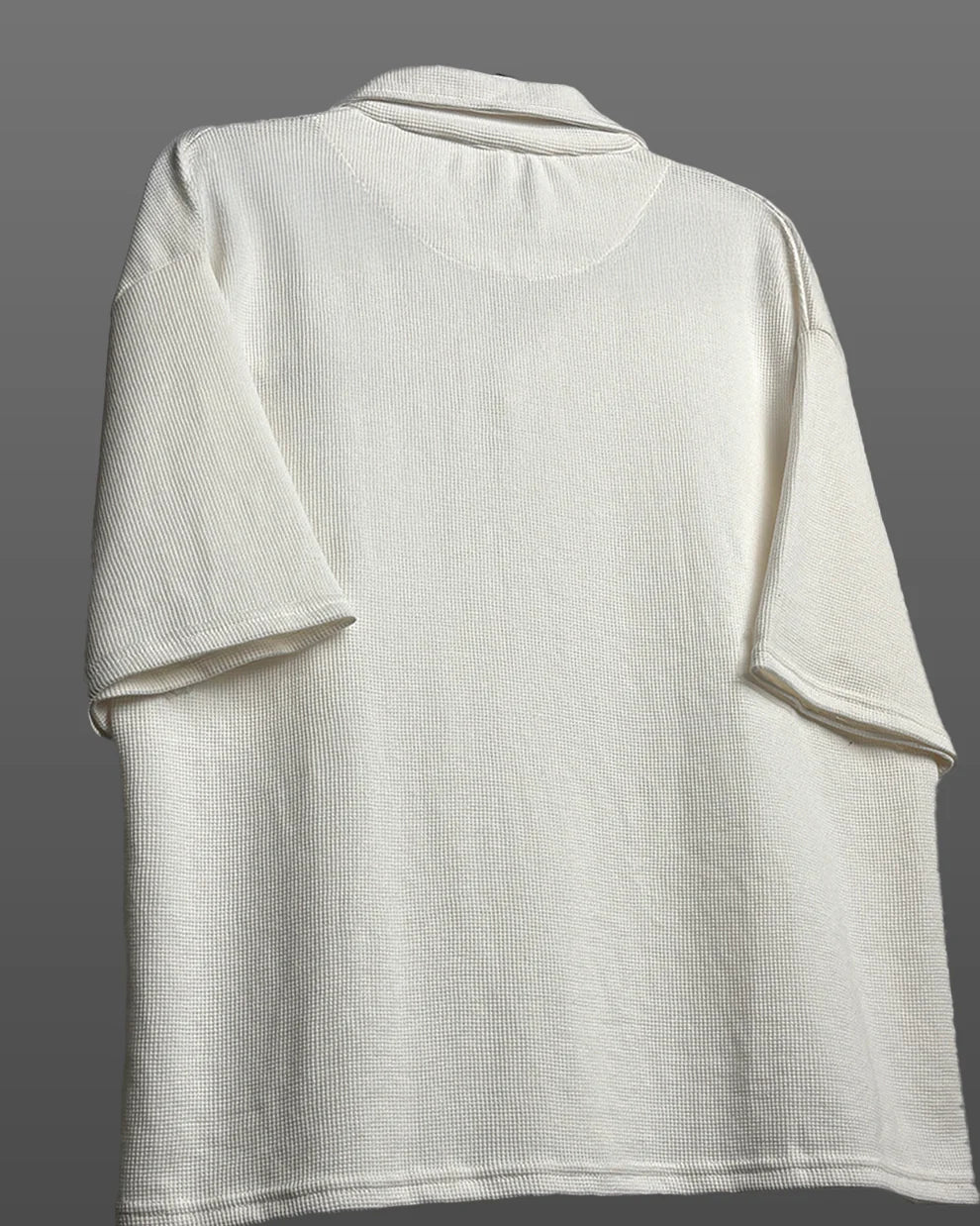 DriftWear Clothing's Off White Waffle Boxy-Fit Polo T-Shirt