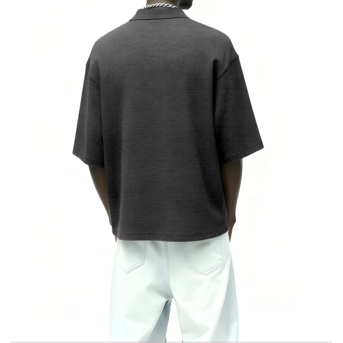 DriftWear Clothing's Grey Waffle Zip Polo Boxy-Fit T-Shirt
