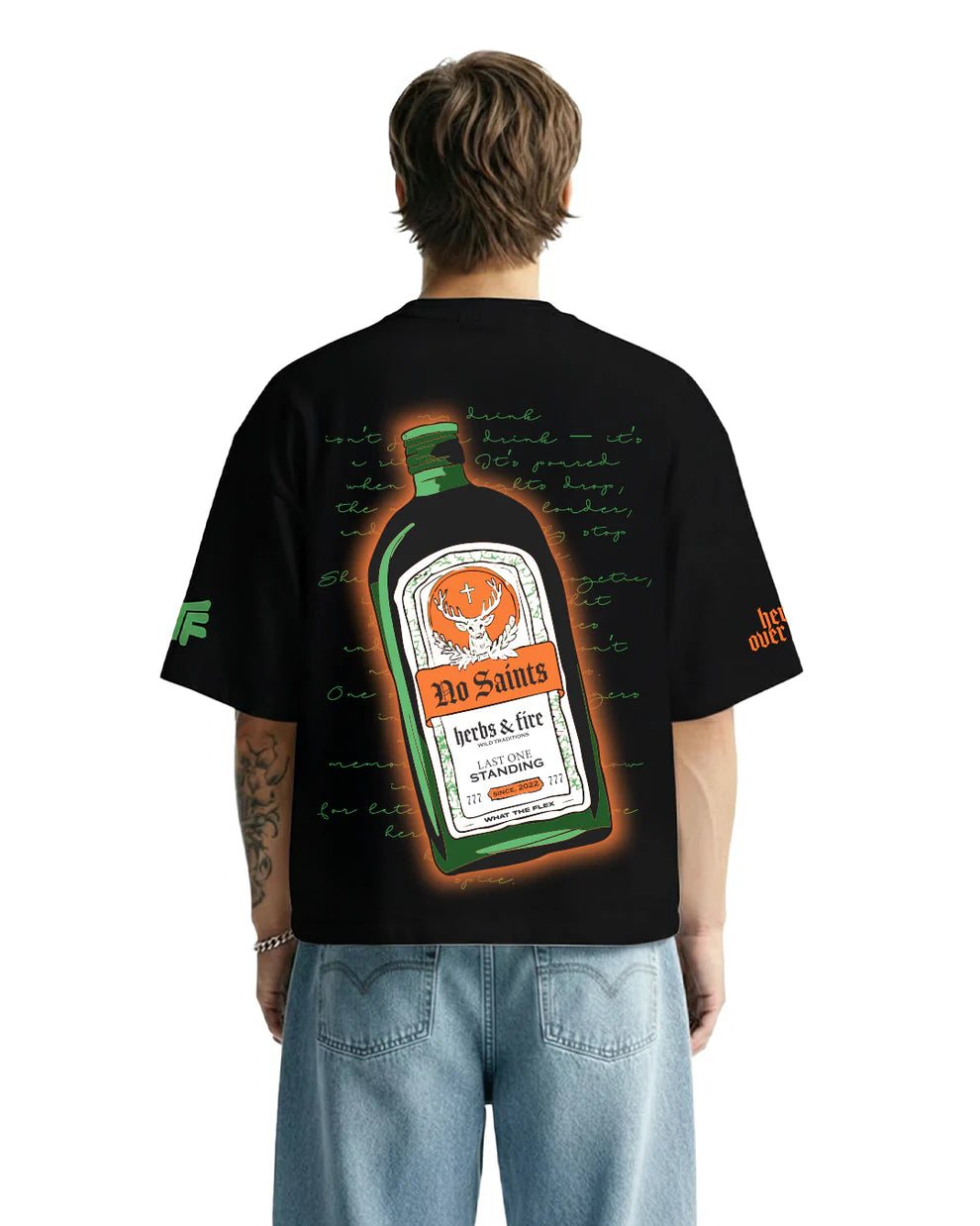 DriftWear Clothing's No Saints Herbs & Fire Boxy-Fit Oversized T-Shirt