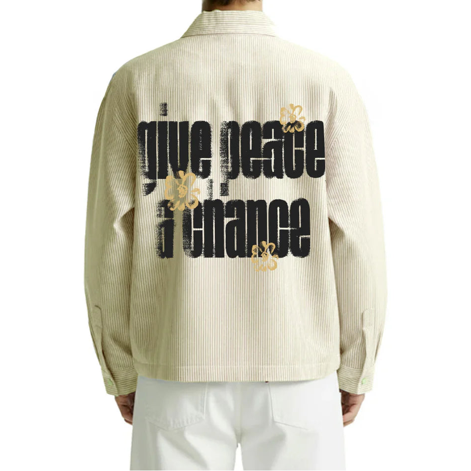 DriftWear Clothing's Give Peace A Chance Yellow Striped Cotton Shirt