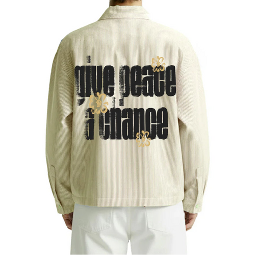 DriftWear Clothing's Give Peace A Chance Yellow Striped Cotton Shirt