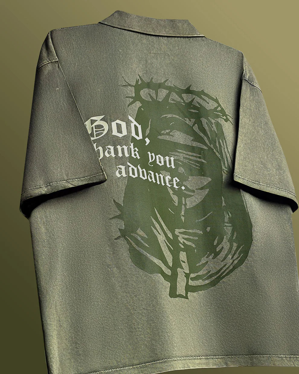 DriftWear Clothing's Thank God Acid Wash Boxy-Fit Polo T-Shirt