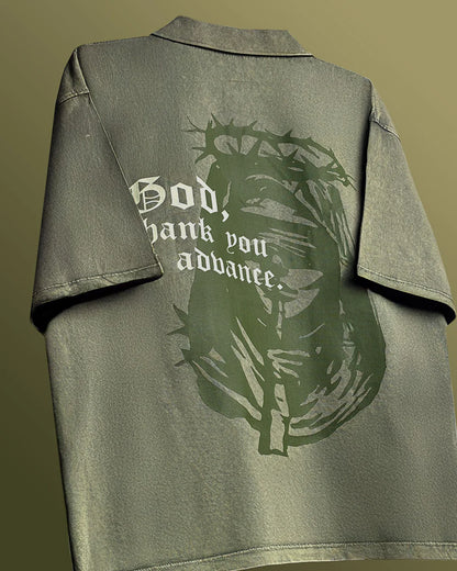 DriftWear Clothing's Thank God Acid Wash Boxy-Fit Polo T-Shirt