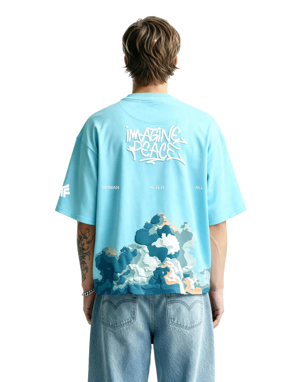 DriftWear Clothing's Imagine Peace Ice Blue Oversized Heavyweight T-Shirt | 280 GSM Premium Cotton