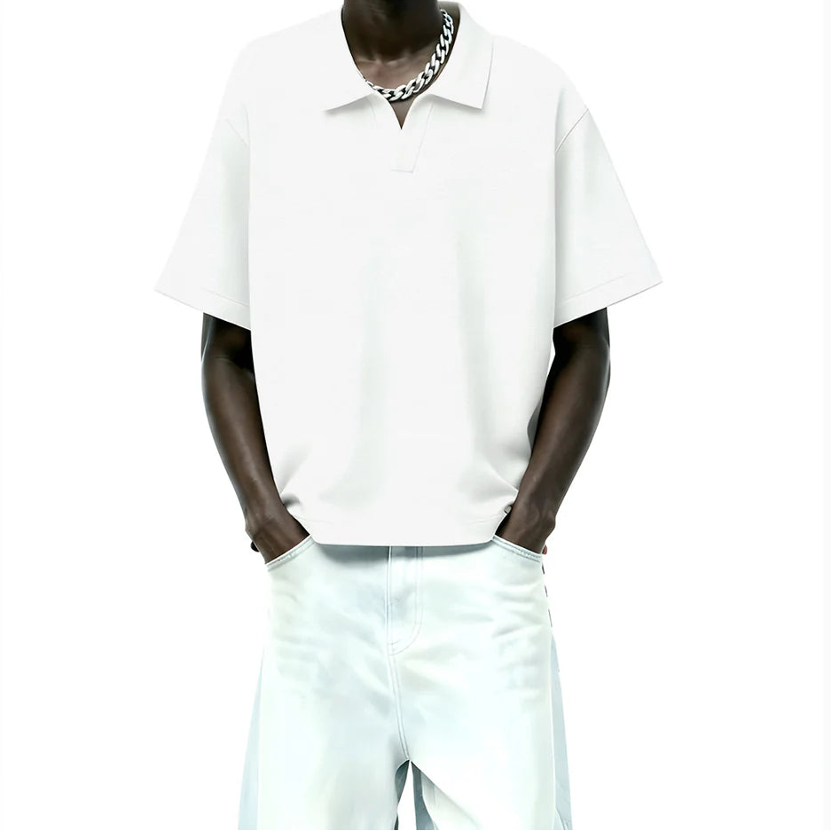 DriftWear Clothing's Off White Waffle Boxy-Fit Polo T-Shirt