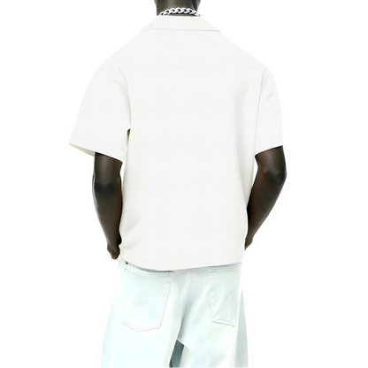 DriftWear Clothing's Off White Waffle Boxy-Fit Polo T-Shirt