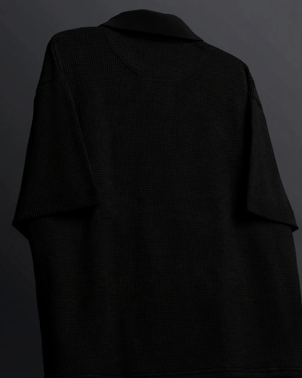 DriftWear Clothing's Ash Black Waffle Zip Polo Boxy-Fit T-Shirt