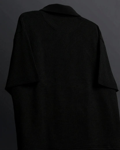 DriftWear Clothing's Ash Black Waffle Zip Polo Boxy-Fit T-Shirt