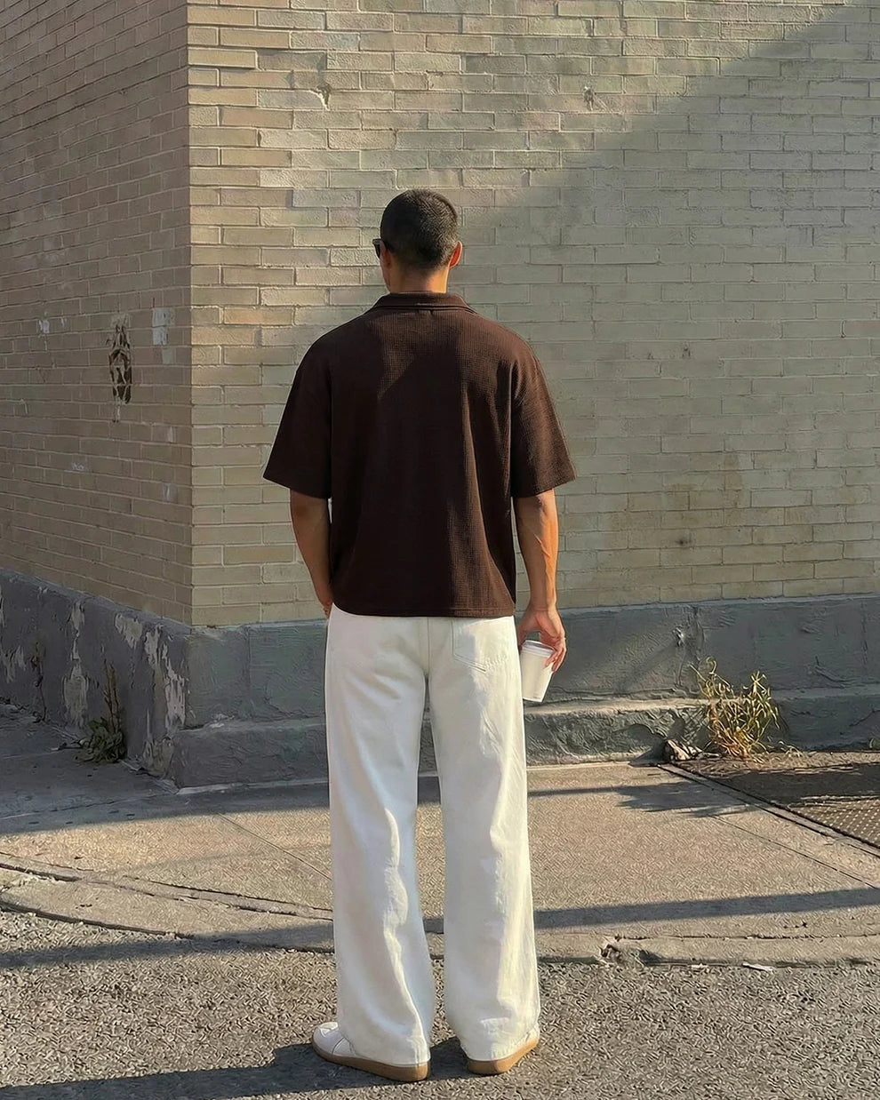 DriftWear Clothing's Burnt Brown Waffle Boxy-Fit Polo T-Shirt